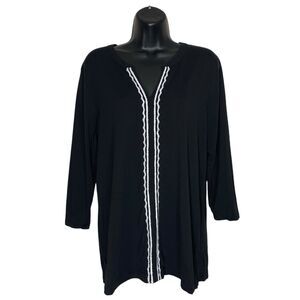 Lands End Top Womens Large Petite V-Neck Shirt Embroidered Boho Tunic Minimalist